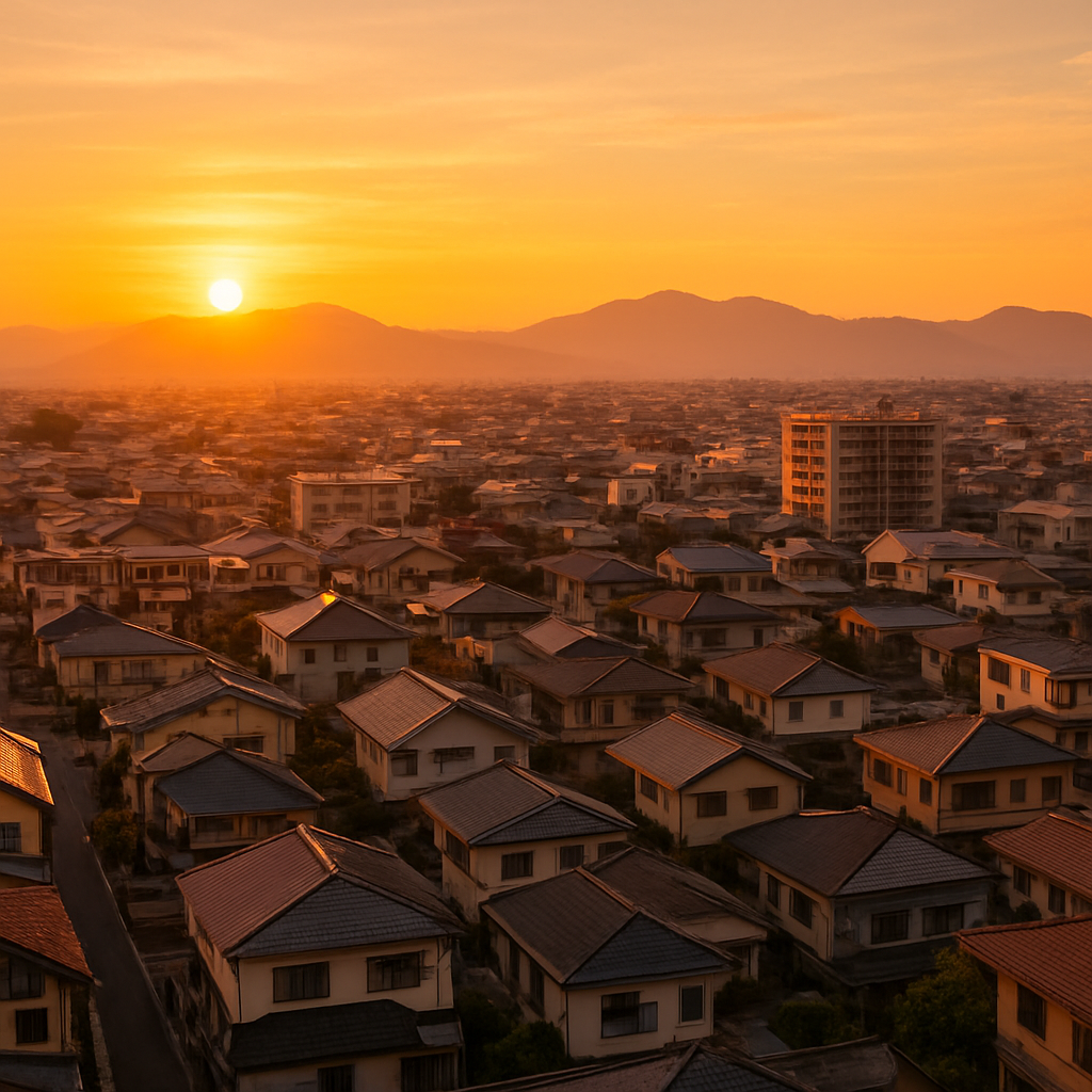 夕暮れの住宅街の俯瞰